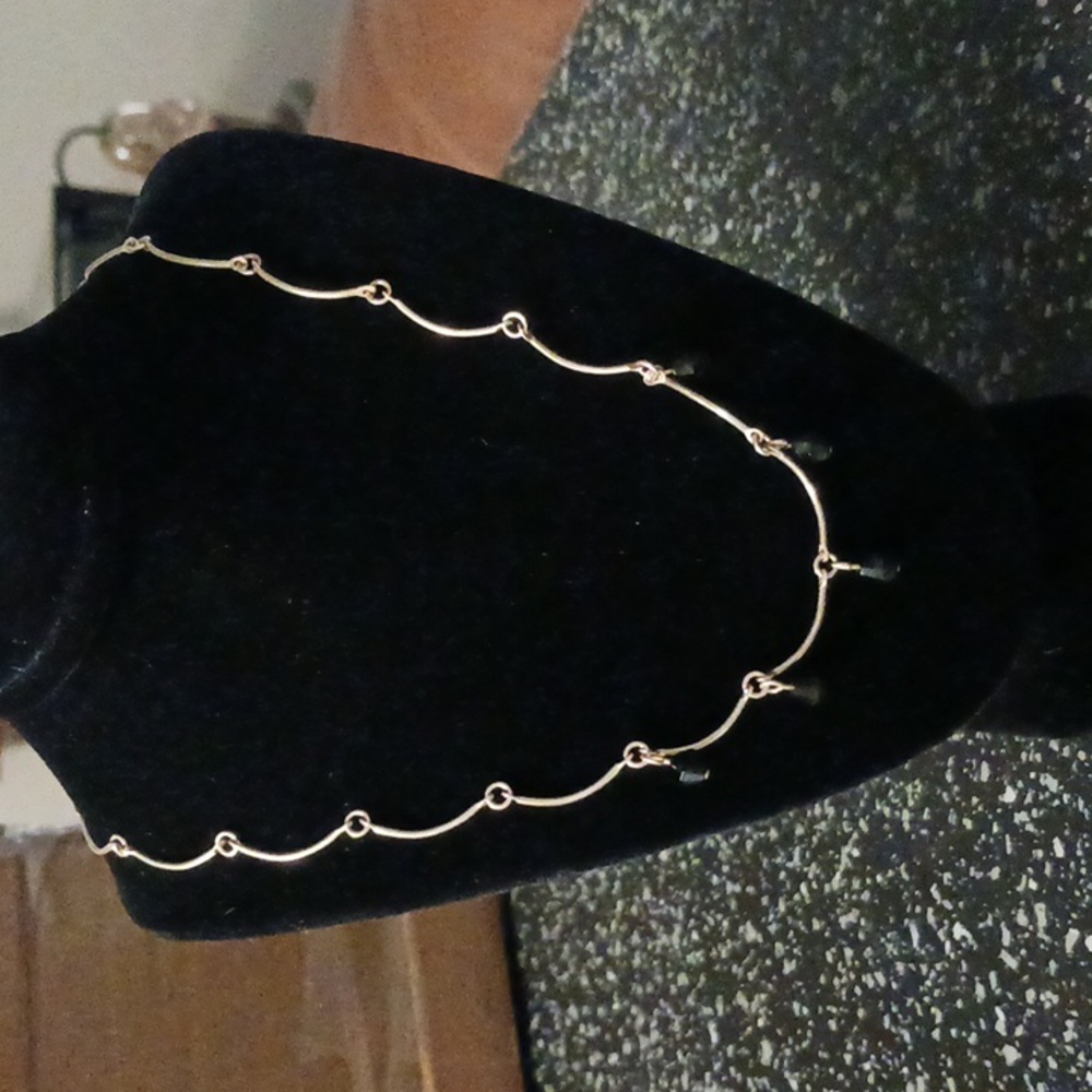 Black Beaded Silver Necklace, 16", great for layering